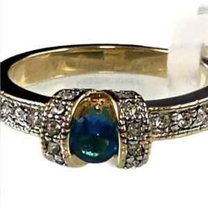 Gold Plated Birthstone April Ring Blue Size 8